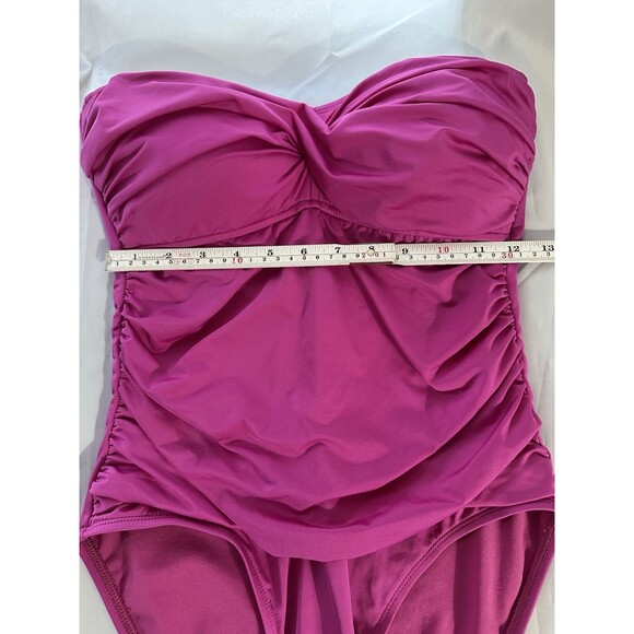 2 Bamboo Swimsuit 1PC Pink Ruched Bandeau Halter Strap Padded Bra Size 10 NWT - Picture 8 of 11